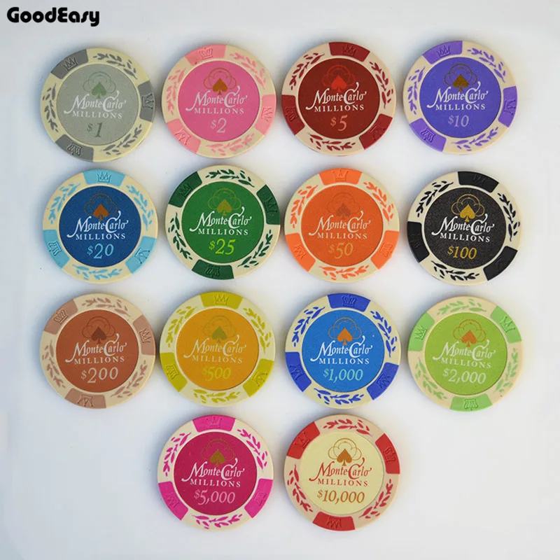

HOT 25pcs/set 14g Monte Carlo Wheat Poker Chips Set Clay+Inner Metal Coins Texas Hold'em Pokerstars Caisno Royal Poker Club Game