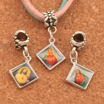 

120PCS 29x15mm Enamel square Jesus Christ Icon Cross Religious Big Hole Beads Fit European Bracelets B1659