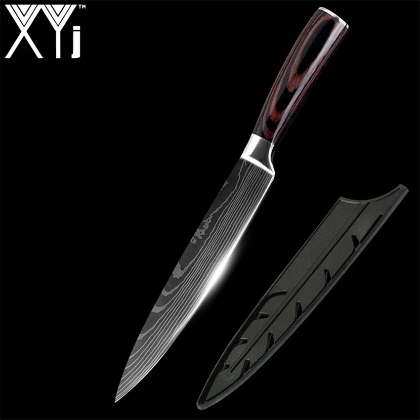 XYj японские кухонные ножи из нержавеющей стали имитация Дамасского узора нож шеф-повара Santoku Кливер нож для нарезки нож инструмент - Цвет: 8 inch slicing knife
