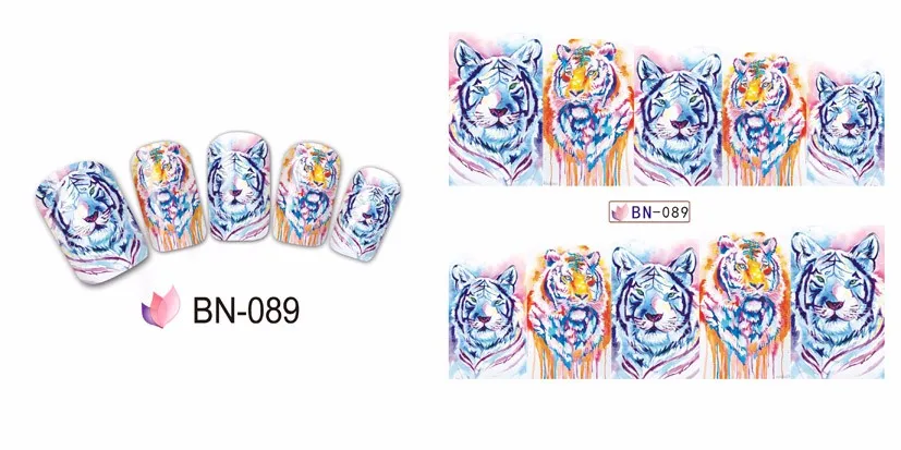 1 комплект 12 видов конструкций мода 3d узор наклейка на ногти Водная передача Тигр Леопард животное стикер на полную длину Женские Полные Советы TRBN085-096