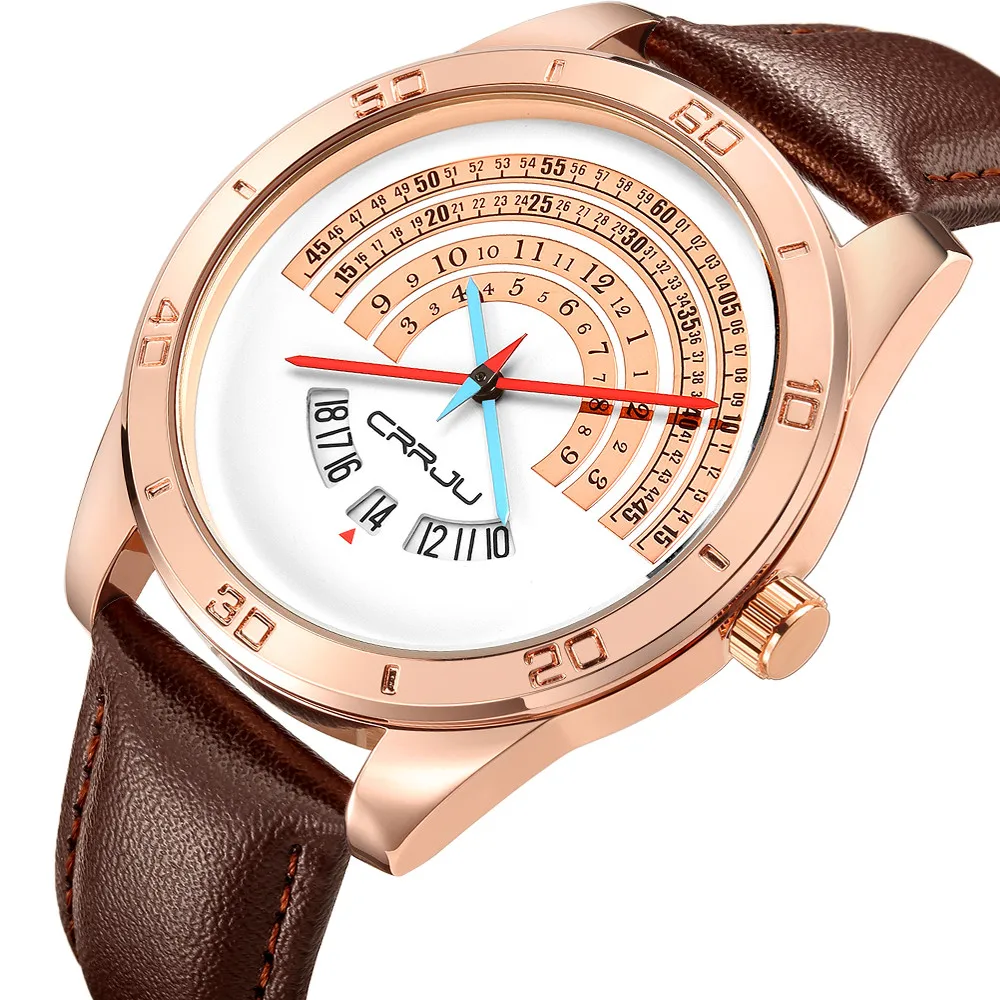 

CRRJU Luxury Brand Fashion Male Wristwatches Waterproof Leather Strap Casual Business Analog Quartz Watch for Man Relojes Hombr