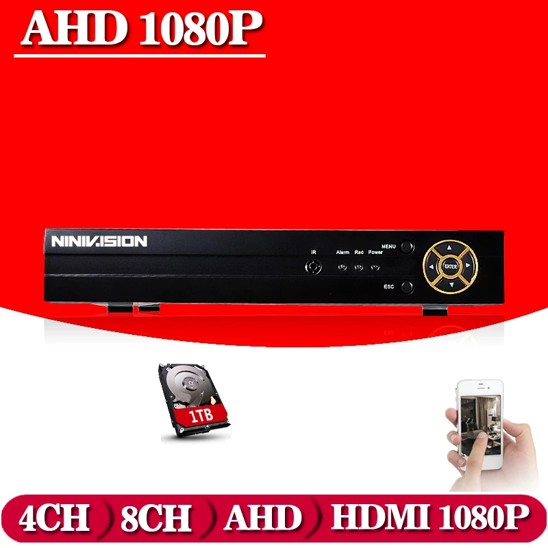 NINIVISION 8CH AHD DVR AHD-NH HD 1080P Video Recorder H.264 CCTV Camera Onvif Network 8 Channel 1080P NVR IP Camera with 1TB HDD