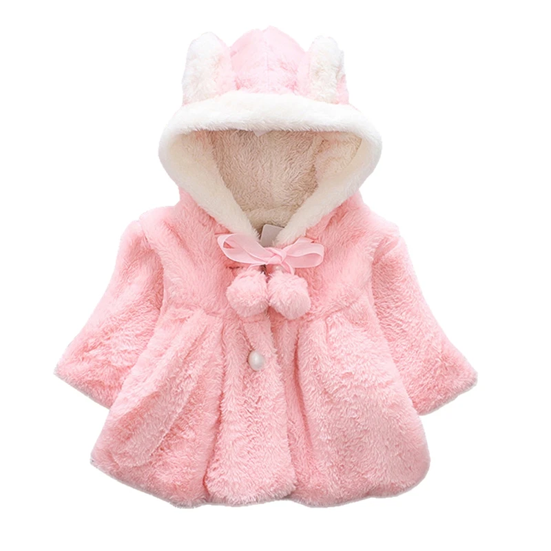 

Winter Rabbit Ear 2018 Warm Newborn Baby Girls Fur Coat Cloak Jacket Snowsuit Outerwear