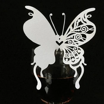 

50pcs Laser Cut Butterfly Paper Place Card / Escort Card / Cup Card/ Wine Glass Card For Birthday Wedding Christmas Decor Favors