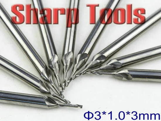 3x 1x 3mm Single Flute Solid Carbide End Mill Set, Work Sharp End Mills for Wood, Acrylic Router Bits Mini CNC Wood Cutter Tool