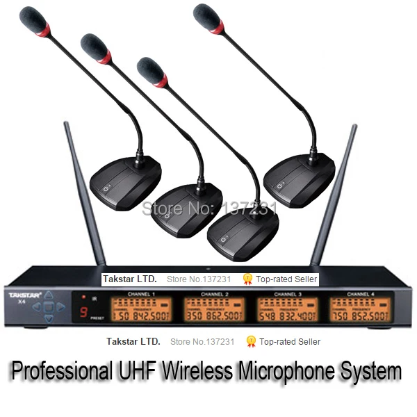 Top Boutique Takstar X4 профессиональный UHF/PLL 4-канальный беспроводной микрофон для