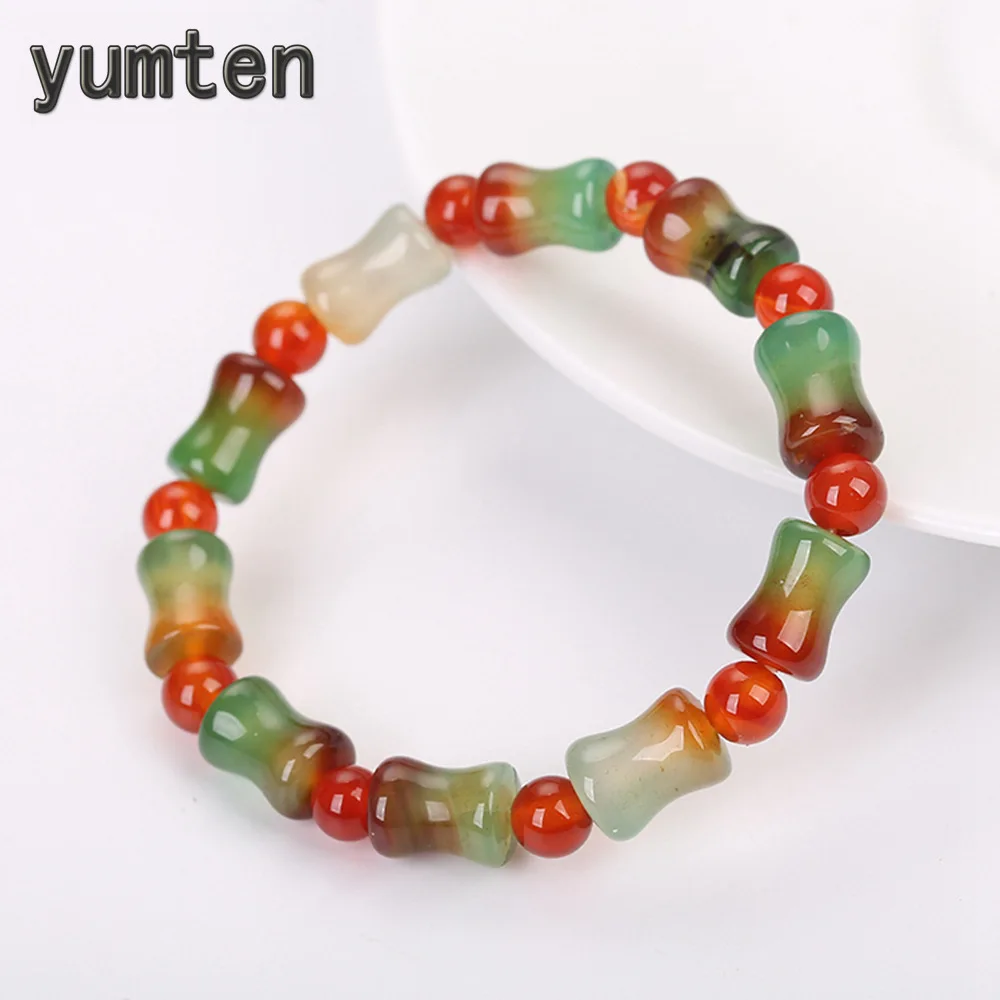 

Natural Red Green Agate Bamboo Type Stretch Small Bracelets Maiden Crystal Bead Delicate Bracelet Lovely Girl Statement Jewelry