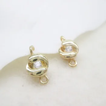 

K color Gold color Two-hole round twist zircon spacer connector charms Large round CZ pendant Jewelry accessories 9*5.5mm 10pcs