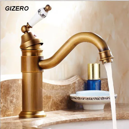 

Luxury Antique Retro Faucet Basin Mixer Swivel Spout with ceramic handle Deck Mounted Vessel Sink water taps ZR116