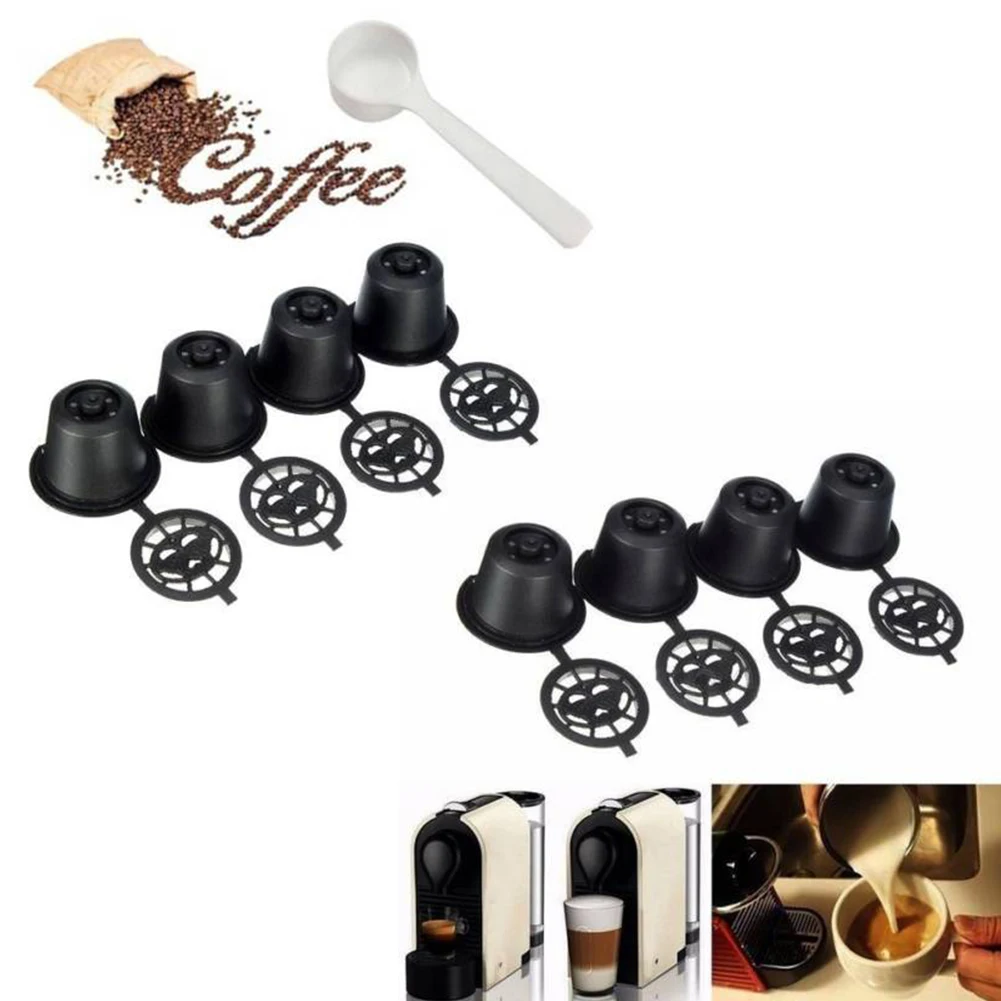 

1Set(5Pcs) 4X Coffee Capsules Pods With Mesh Filter And Scoop Reusable Nespresso Capsules Refillable Coffee Pod Filter For Coff