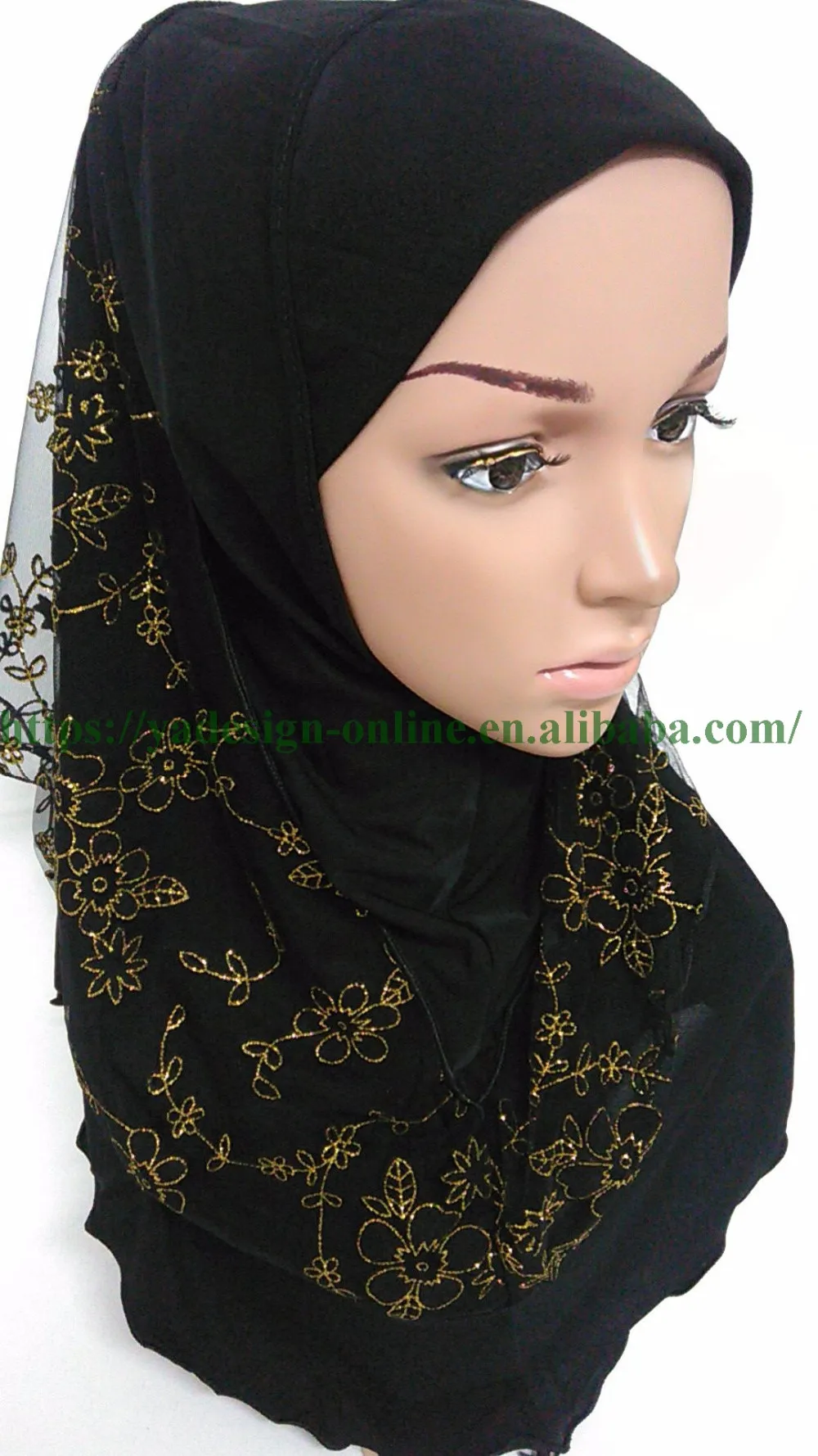 Новые модные два слоя цветок бисером хиджаб исламский мусульманский шарф