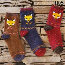 Милые брендовые носки в полоску с изображением животных, лисы, волка, рождественской толстой шерсти, хлопка для женщин и девочек, зимние носки