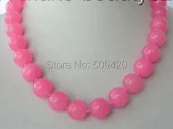 Оптовая продажа jewe 655 >> потрясающий большой 14 мм круглый розовый природного нефрита ожерелье