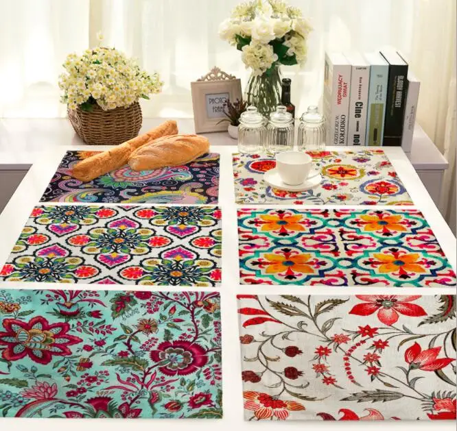 Printed Linen Placemat Place mat Table Mat Southeast Asia stylel polyester Dinner table mat
