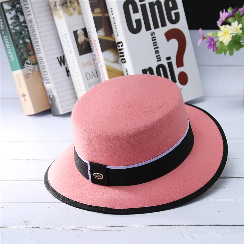 Женские шляпы Jazz шляпа-федора шерстяная фетровая шляпа винтажный британский стиль плоская верхняя узкая лента декор сплошной цвет шерсть