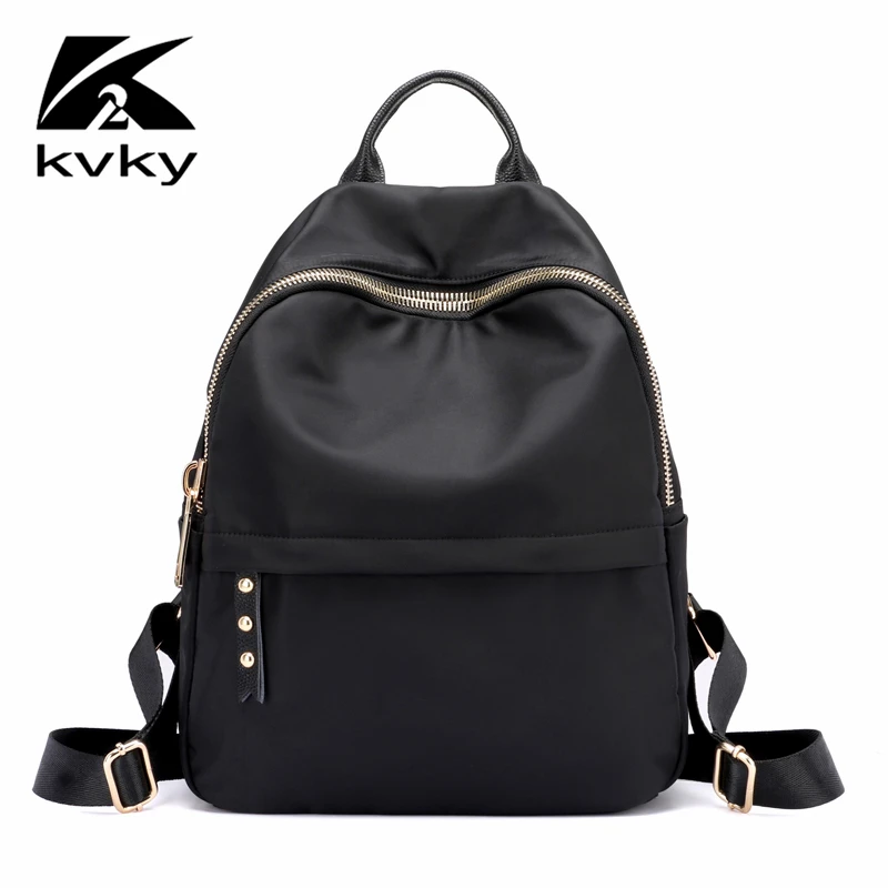 KVKY Waterproof Nylon Black Women Backpack Large Capacity Casual School Bag For Teenager Girls