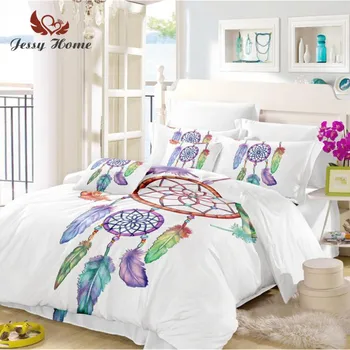 

3pcs Bedding Set Duvet Cover Set Pliiowcase Purple Dreamcatcher King Queen Sizes Feather Home Textiles Drop Shipping A27