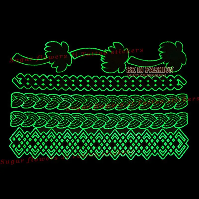 12 шт./лот светится в темноте светящаяся вспышка временная татуировка наклейки листы золотые металлические водонепроницаемые татуировки флуоресцентные татуировки