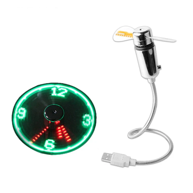 Mini USB Fan Portable Gadgets Flexible LED Clock Real Time Display