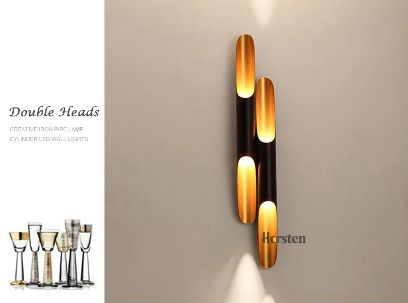 Horsten Creative Double Heads Aluminum Pipe Lamp Cylinder Wall Lights Bar Coffee Shop Restaurant Living Room Bedroom Wall Lamp (5)