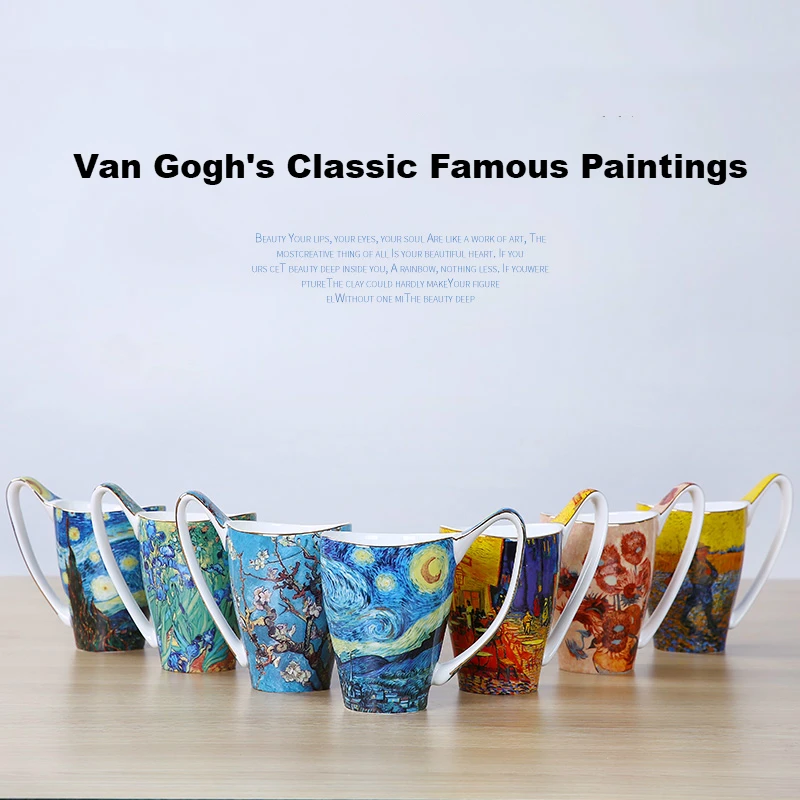 Preise Bone China Van Gogh Berühmte Gemälde Kunst Becher Großen Kapazität Sämann Sonnenblumen Kaffee Cafe Home Office Literatur Keramik Tasse