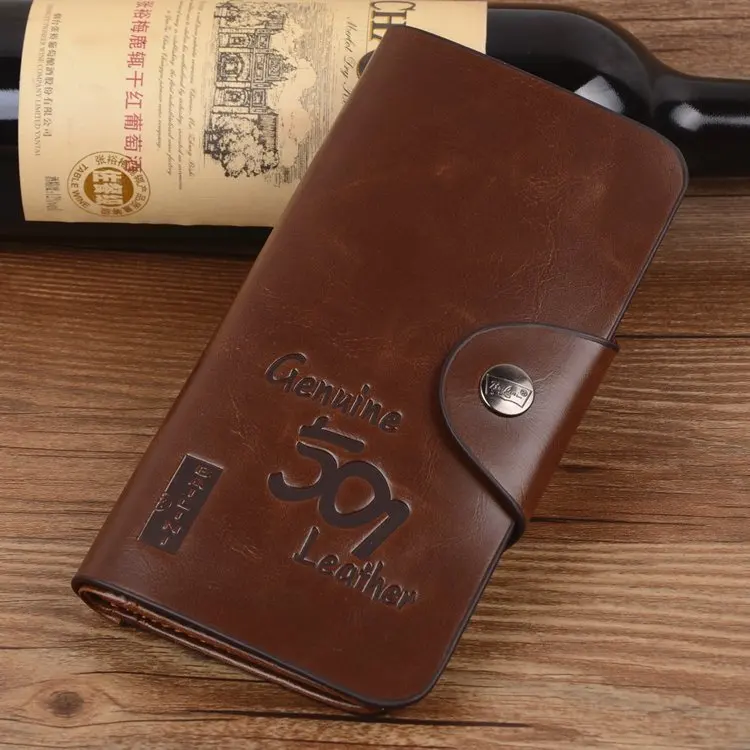 

2016 brand new design fashion men casual wallets fine long bifold brown cowhide Genuine leather purse 187