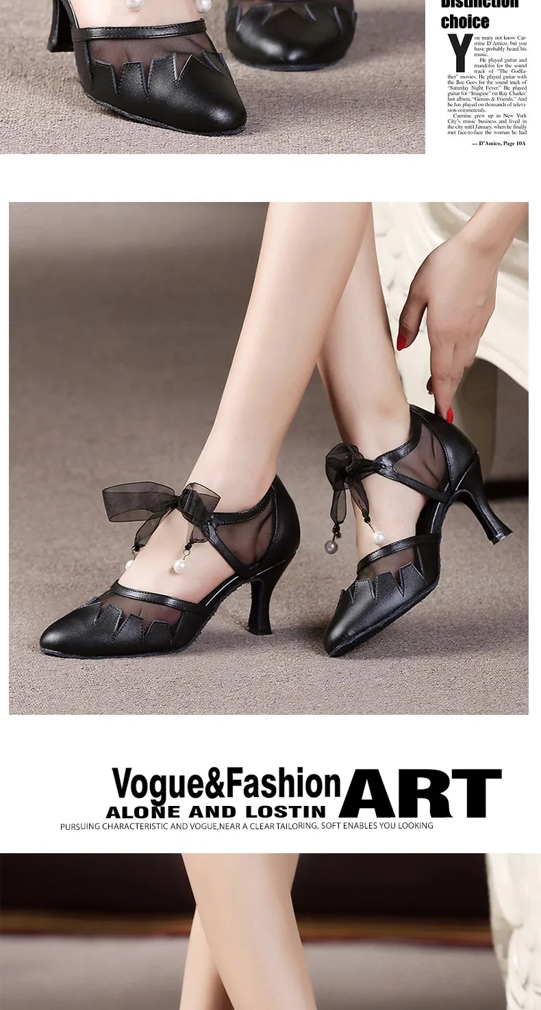 Кожаные женские туфли для латинских танцев черного цвета с закрытым носком сальса бальные туфли на каблуках