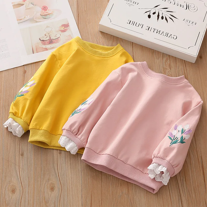 

2019 Autumn Spring Casual 2-6 7 8 9 10 Years Teenager Children'S Flower Patchwork Tops Hoodies Kids Baby Girl Loose Sweatshirts
