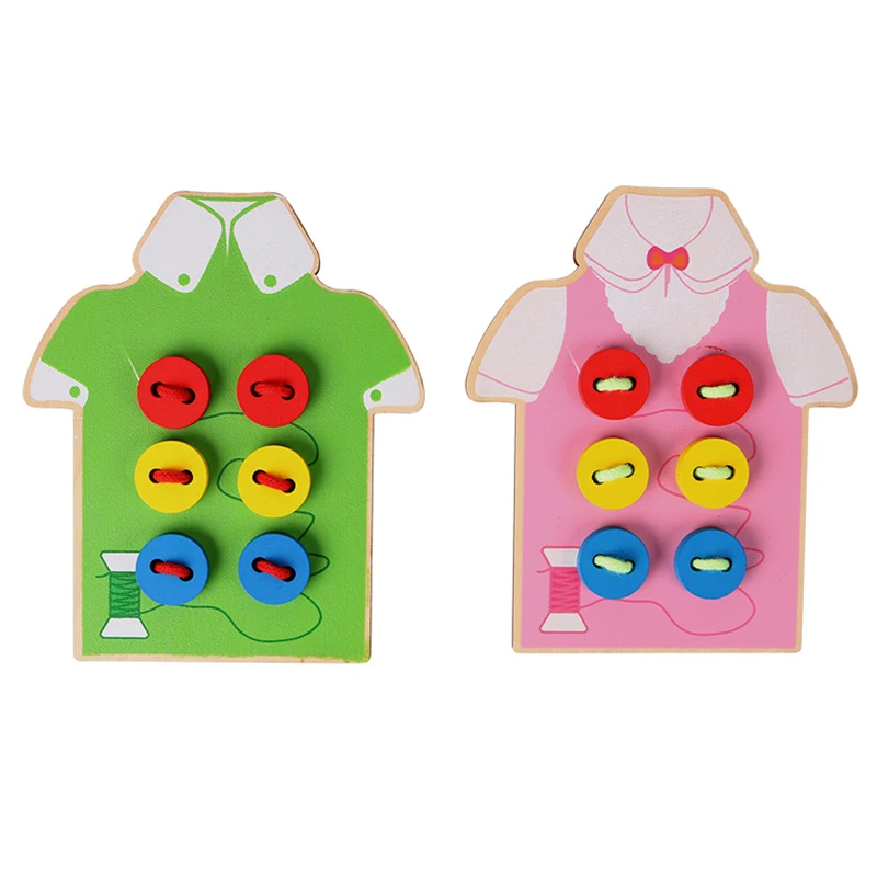 Montessori Toys Educational Wooden Toys for Children Early Learning Beads Lacing Board Toddler Sew On Buttons Teaching Aids