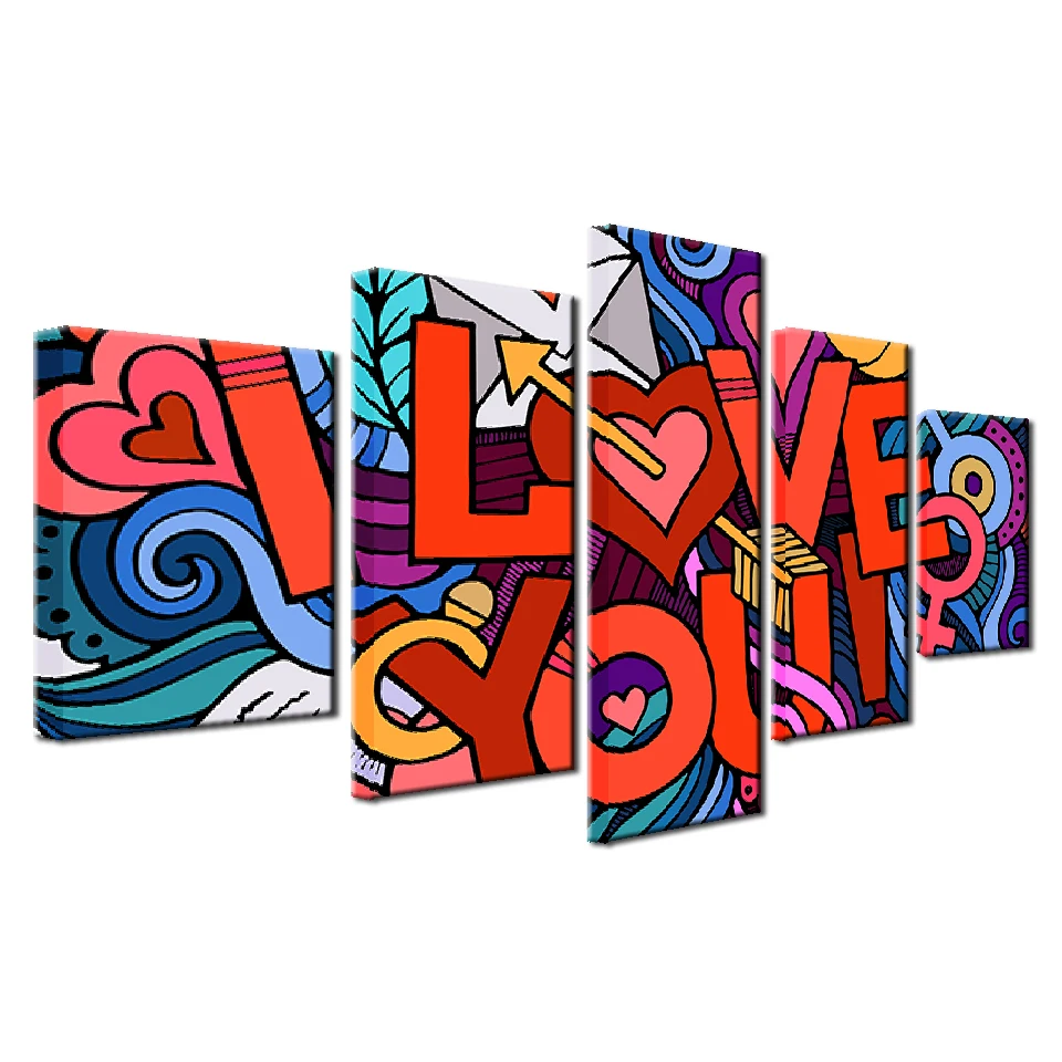Modular-Wall-Art-Frame-Apartment-Decor-Poster-5-Piece-I-Love-You-Painting-Living-Room-Canvas (3)