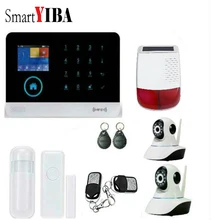 SmartYIBA GSM SMS Intruder Sistema de Alarme de Segurança Com WIFI APP Sirene de Alarme Câmera De Segurança Kit + Solar + Infrared IR Sensor de movimento