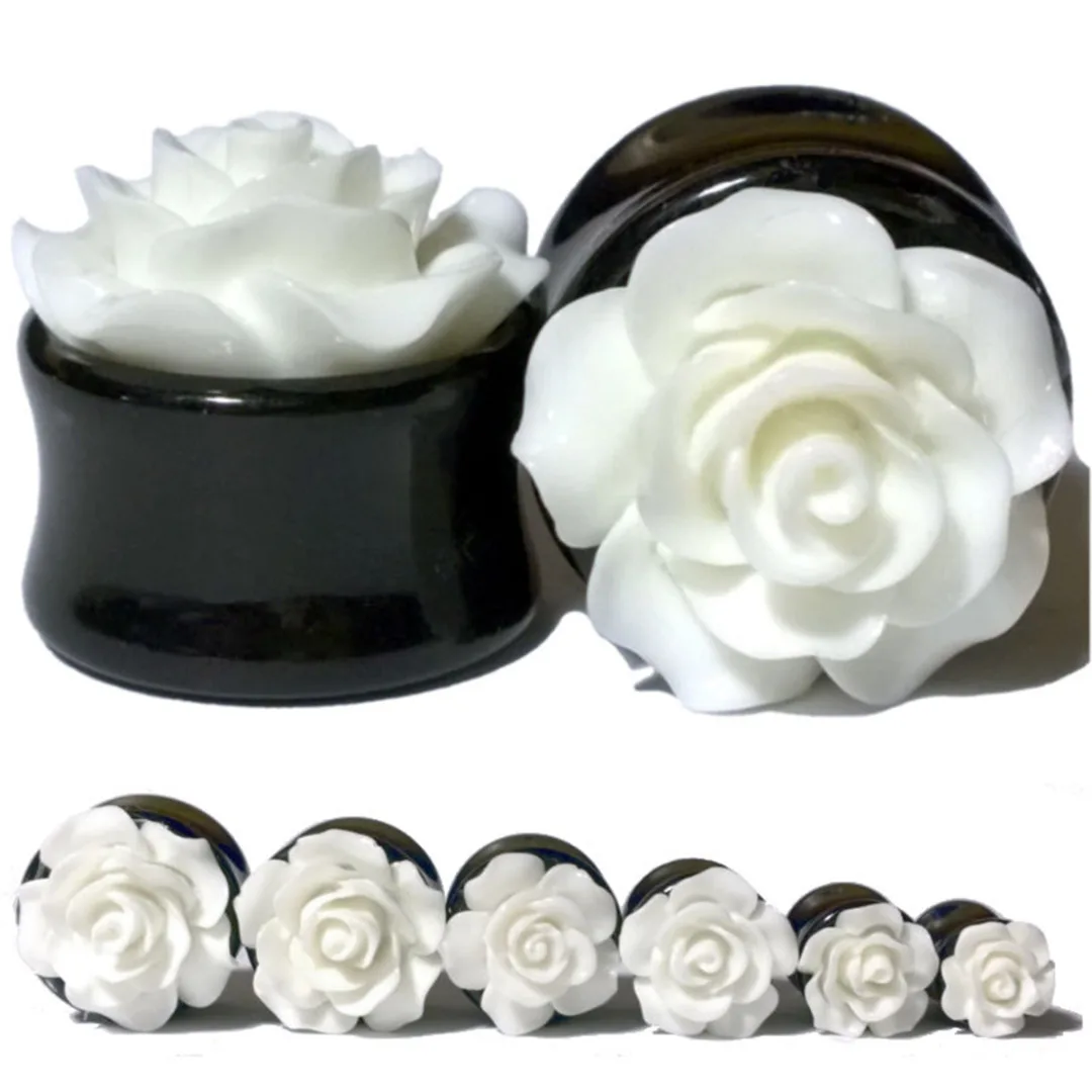 1Pair Rose Acrylic Double Saddle Ear Plugs Fashion r Ear Gauge Plugs Tunnels Stretcher Expander For Women Jewelry 8mm-25mm