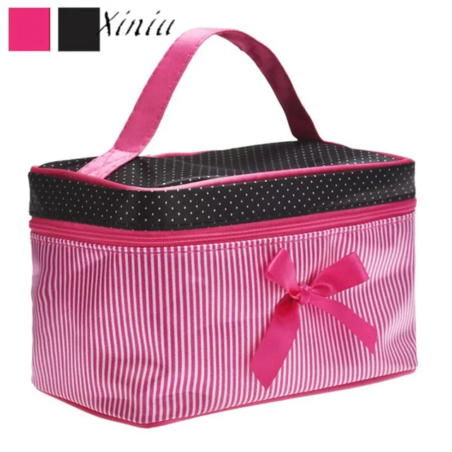 www.semadata.org : Buy Women Square Bow Stripe Cosmetic Bag Bow Makeup Bag 19*12*11cm Black Hot ...