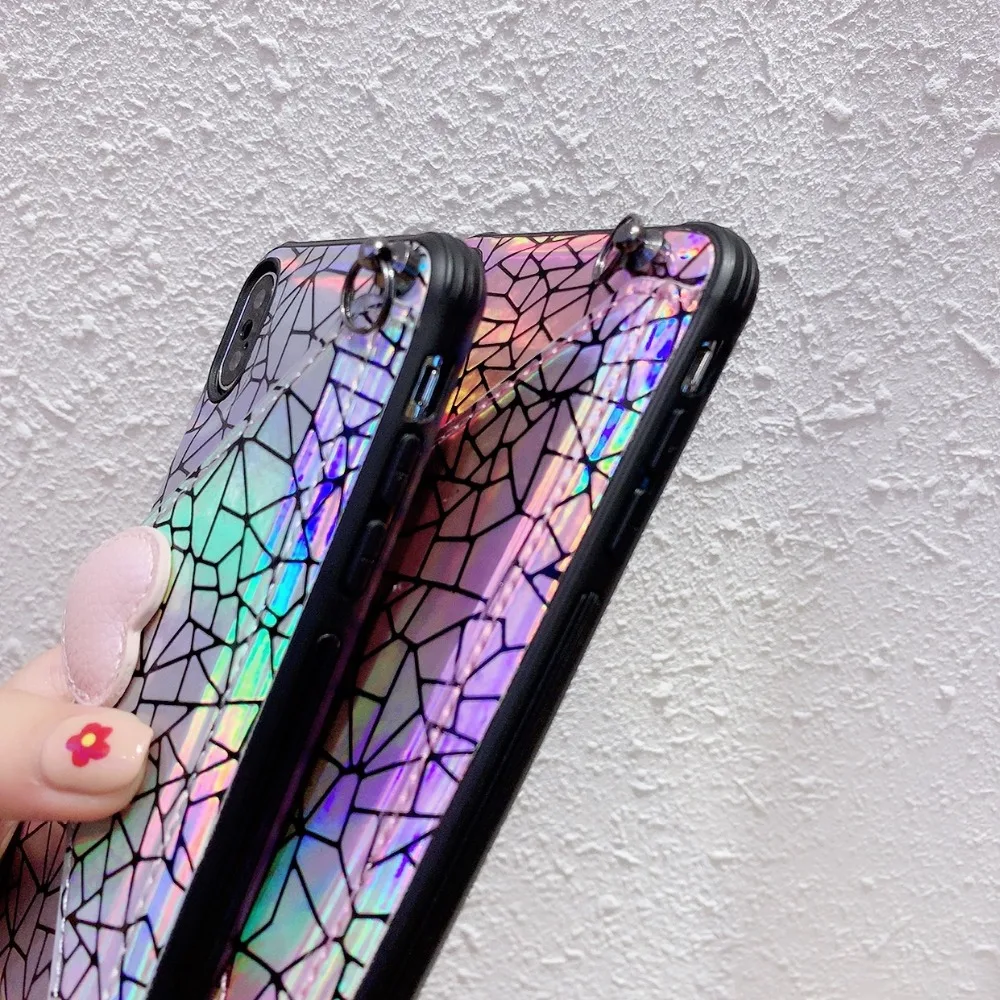 Cases For iPhone X Xr Xs Max Case Korean Laser Love Heart Flip Leather Stand Wallet Neck Strap Case For iPhone 7 8 6S Plus Cover (6)