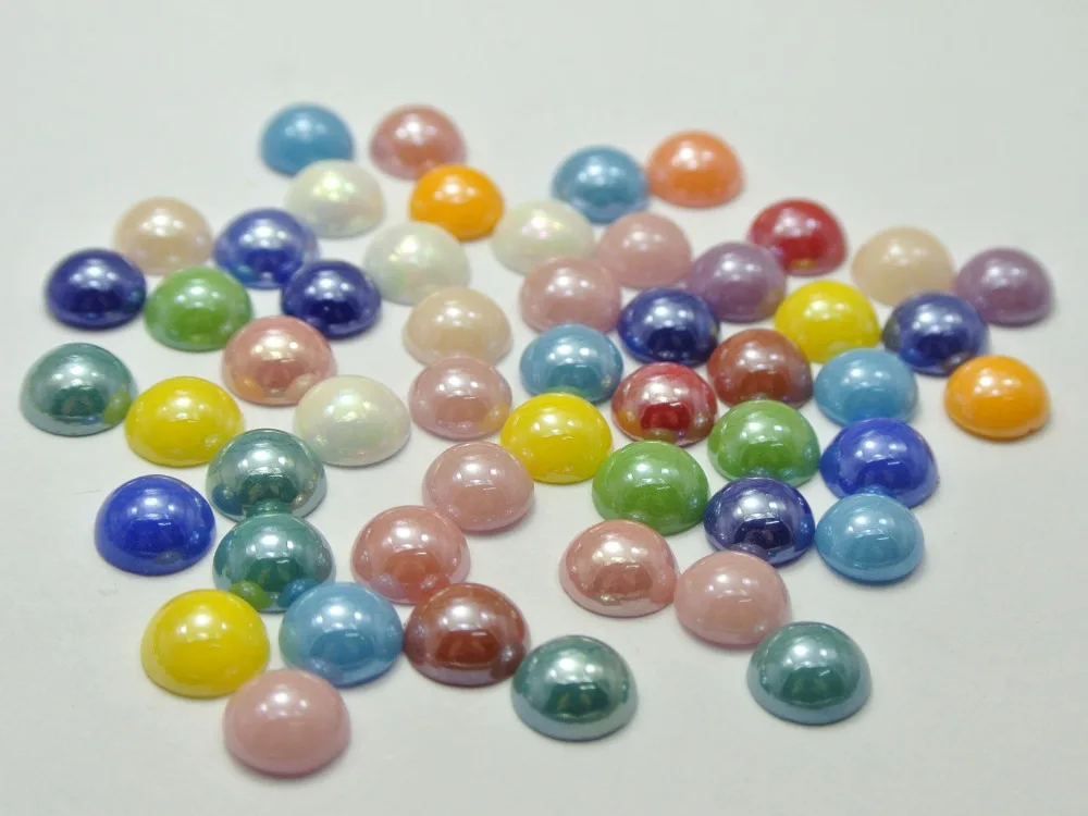 

200 Mixed Color Luater AB Round Flatback Glass Cabochon Half Pearl 8mm