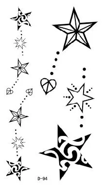 1 x 58 Estrellas tatuajes temporales nueva estrella fija falso hueco de cinco puntas 2 No China!