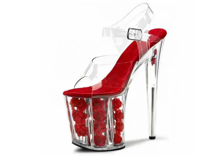Rouge Sandales Hauts Fleurs blanc Cm Talons Super talons Fins Transparent Cristal 20 Marcher Mariée Femme Étanche Table Mariage Chaussures De Rouge Net 7xBCRwwg