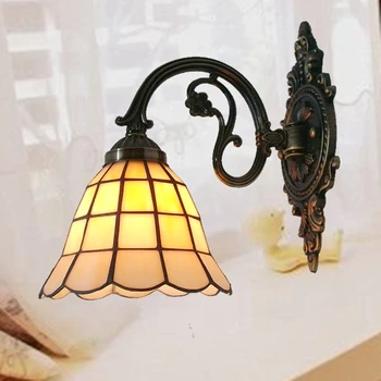 

Zinc Alloy European minimalist bedroom bedside lamp glass wall lamp Bar Tiffany nostalgic antique mirror before lighting