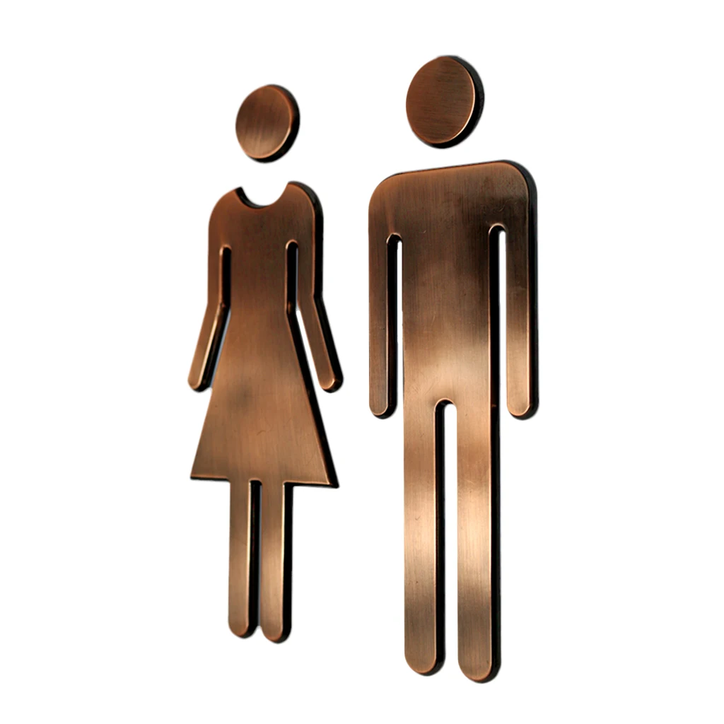 2pcs Self Adhesive Toilet Signs Man Women Toilet Restroom Washroom Signage Decals - Bronze