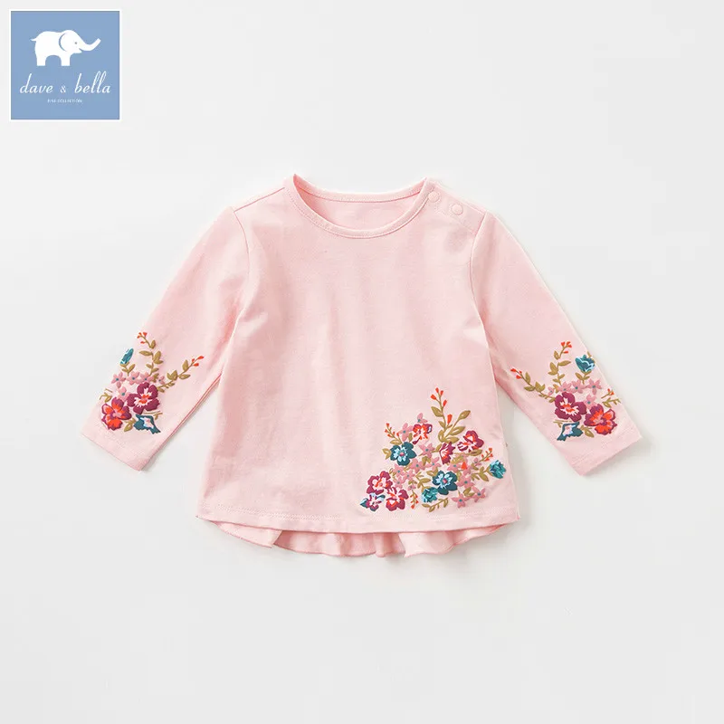 

DBA7908 dave bella autumn baby girls floral clothes children long sleeve t-shirt infant toddler high quality tops kids cute tees