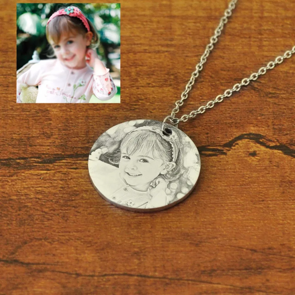 

Custom Photo Necklace Portrait Necklace, Engraved Picture Necklace, Personalized Photo Pendant Mother Gift Babygirl Gift