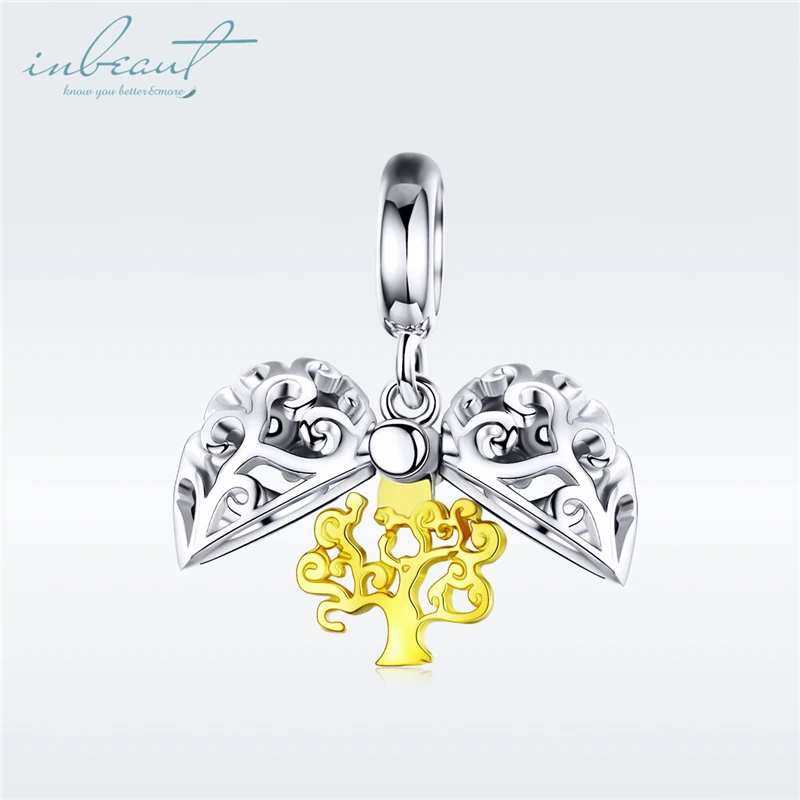 

inbeaut Hot Sale 100% 925 Sterling Silver Gold-color fit Pandora Bracelet Gift Box Charms Life Tree Beads Bangle DIY Jewelry