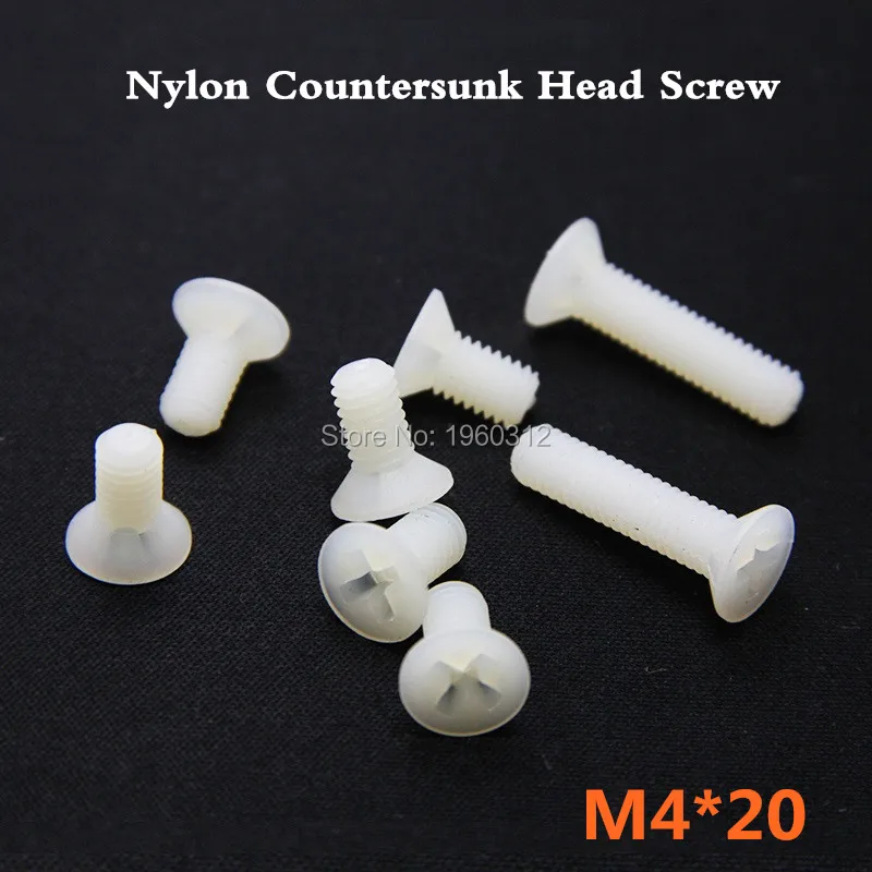 200pcs/lot DIN965 M4 x 20 White Plastic Nylon Screw Cross Recessed