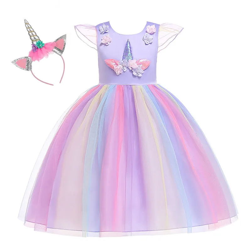 

Ainclu Girl Unicorn Dress Up Kids Flying Sleeve Rainbow Party Dancing Tutu Dress Girls Christmas Pageant Tulle Cosplay Costume