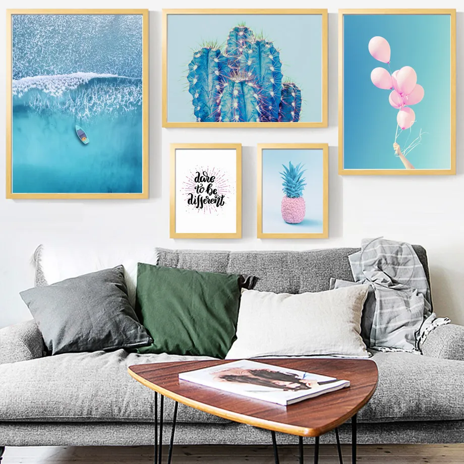 

Light Blue Sea Sky Balloon Cactus Wall Art Canvas Painting Nordic Posters And Prints Decoration Picture For Living Room Decor