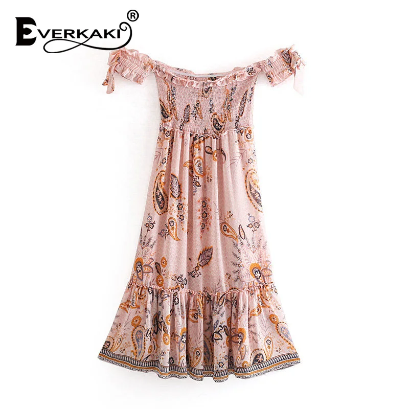 Everkaki Boho Платье женское с принтом Пейсли открытыми плечами Slash шеи длинное летнее