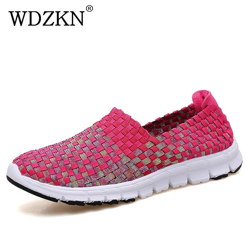 

WDZKN Summer Women Casual Shoes Breathable Woven Multi Color Slip On Flat Shoes Lightweight Flat Sneakers For Women Size 41