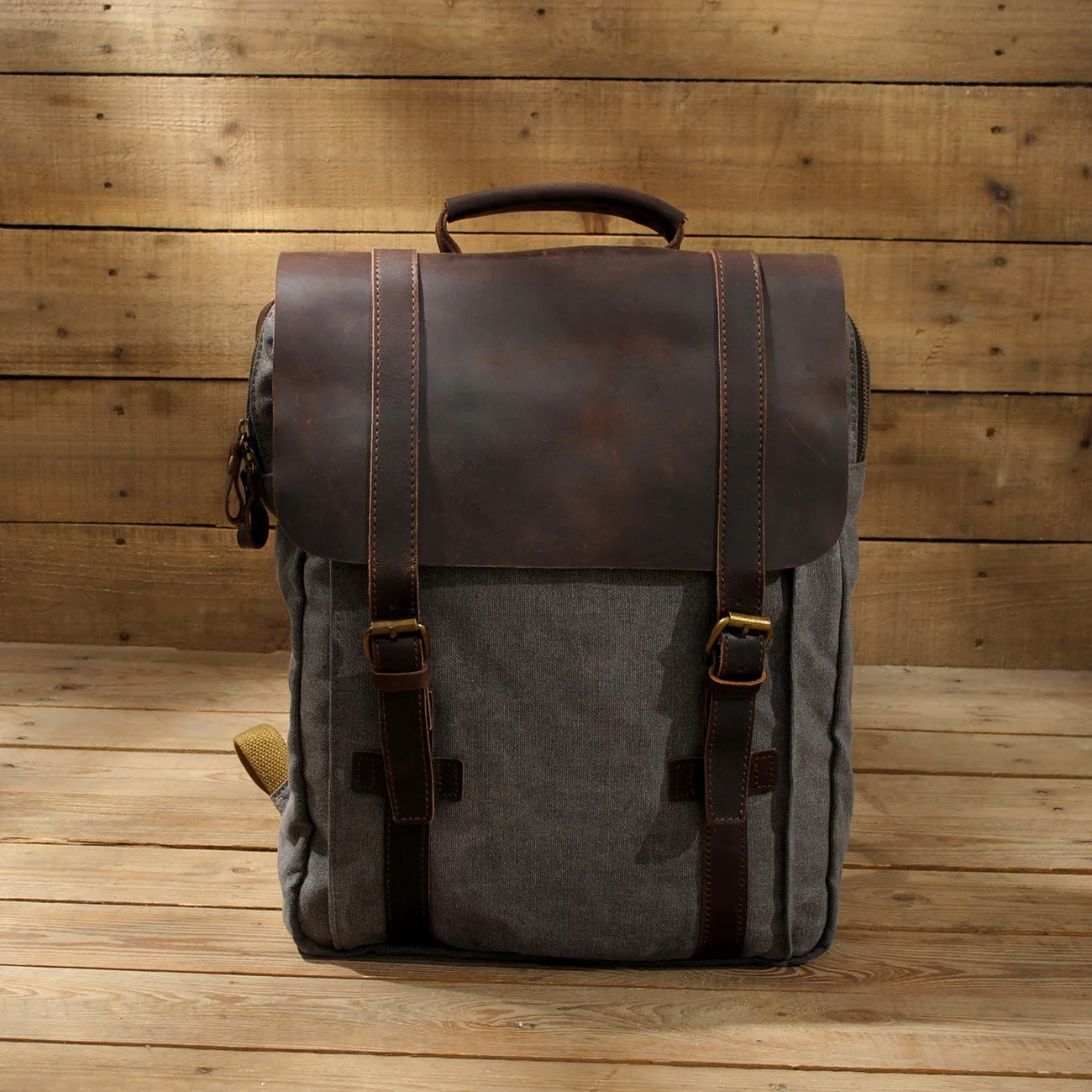 

High Quality Canvas Cow Leather Vintage Men Shoulder Backpack Waterproof Travel School Bag Large Capacity Laptop College Bookbag