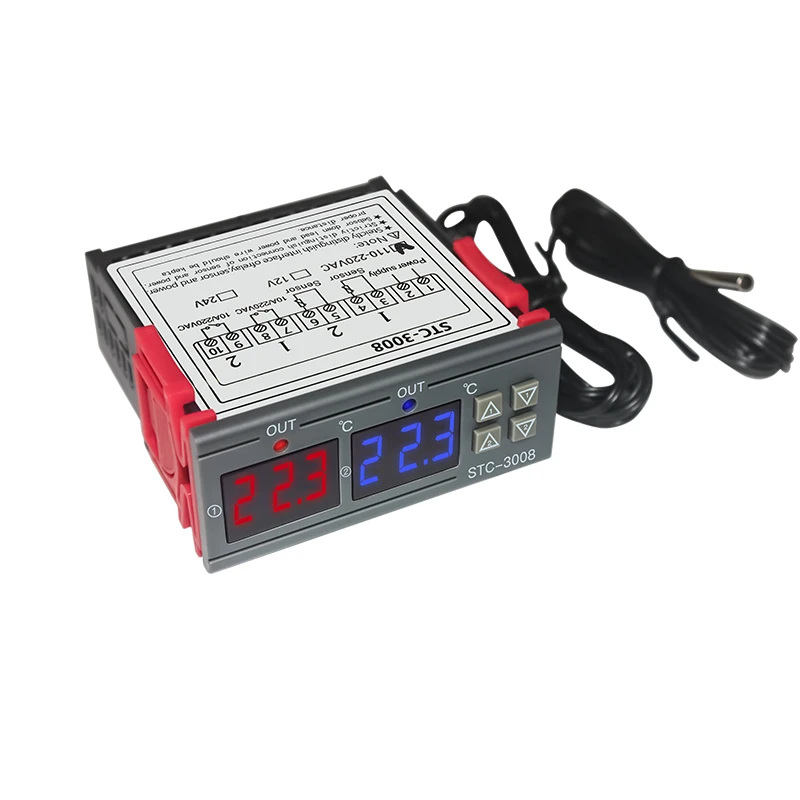 

STC-3008 AC 220V 12V 24V Digital Dual Thermometer Temperature Controller Thermostat Incubator Control Two way output Dual Probe