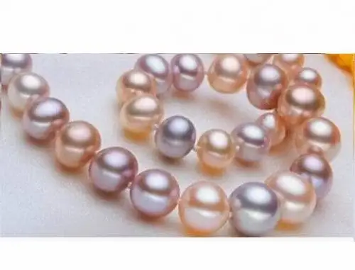 

Charming AAA 18"9-10mm genuine south sea pink multicolor pearl necklace